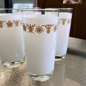Corelle Gold/ White Butterfly James Bradley 1973 glasses set of 4, 12 oz.